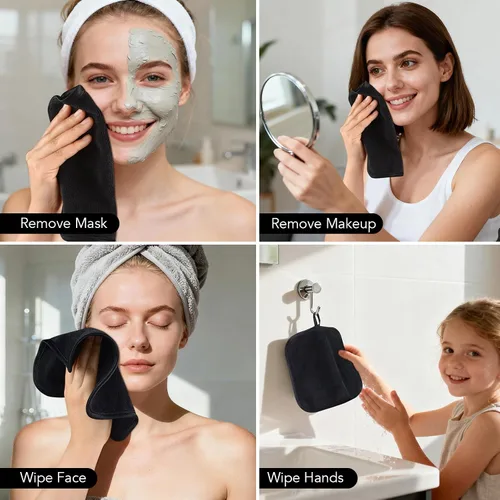 Vista 7 de SINLAND Paños faciales de microfibra de secado rápido toallita de lavado de 8 x 8 pulgadas paño de lavado facial absorbente suave paños removedores