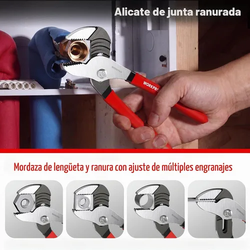 Vista 4 de WORKPRO Juego de alicates de 7 piezas, juego de herramientas de alicates con agarre cómodo, rojo