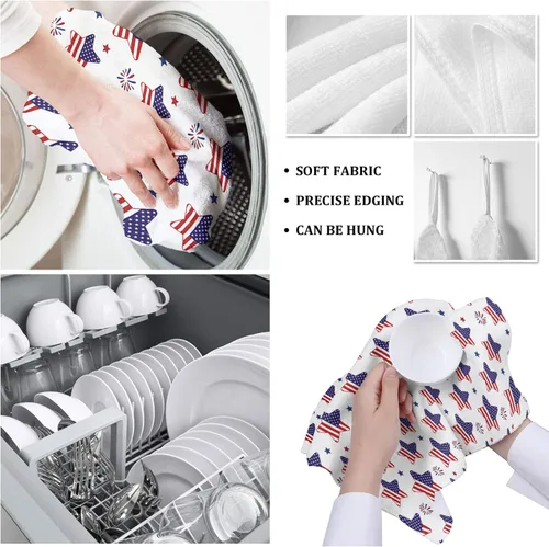 Vista 5 de Toallas de cocina patrióticas del 4 de julio, paños de limpieza de microfibra con estrella de la bandera americana, toallas de cocina, baño, toallas
