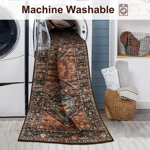 Vista 5 de Beeiva Alfombra bohemia lavable de 2 x 3 pulgadas, tapete ultra fino para puerta de entrada interior, tapete antideslizante para puerta delantera