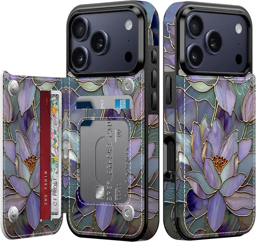 Vista 95 de FUNMIKO Funda tipo cartera para iPhone 13 con tarjetero, bloqueo RFID, protección de grado militar y obras de arte impresas con rayos UV, cierre