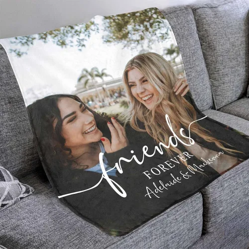 Vista 5 de YESCUSTOM Manta personalizada de Friends Forever con collage de fotos y texto, manta personalizada para mejores amigos, mejores amigos, cumpleaños