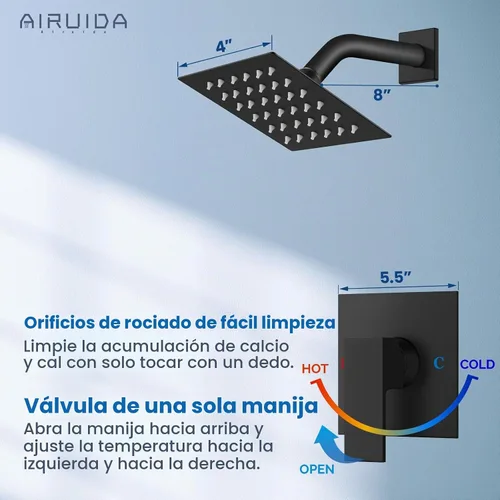 Vista 4 de Airuida - Juego de grifo de ducha, kit de válvula de ducha de 4 pulgadas, negro mate Roscas macho,Kit de ajuste de ducha de válvula áspera,Juego