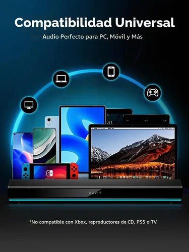 Vista 4 de havit Altavoces de computadora para PC de escritorio, barra de sonido Bluetooth de 5.3 piezas con luz LED dinámica, estéreo de alta fidelidad