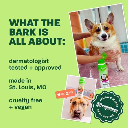 Vista 5 de TropiClean Champú y acondicionador 2 en 1 para perros, aroma a papaya de larga duración, desenredante hidratante para perros, seguro para cachorros