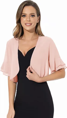 Vista 5 de Cárdigan tipo bolero de manga 34 para mujer, de gasa suave, con frente abierto, para vestido de noche