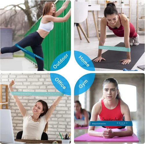 Vista 6 de Honmein Bandas de resistencia para entrenamiento, bandas de ejercicio con 5 niveles de resistencia para fitness en casa, entrenamiento de fuerza