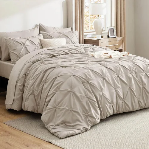 Vista 79 de Bedsure - Juego de edredón tamaño individual gris - Ropa de cama tamaño individual en una bolsa de 5 piezas, juego de cama Pintuck GentleSoft™