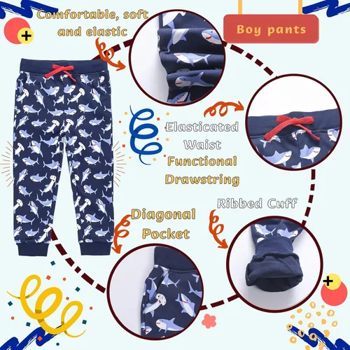 Vista 4 de HZXVic Pantalones deportivos para bebés y niños con cordón elástico en la cintura y pantalones deportivos de dinosaurio para niños