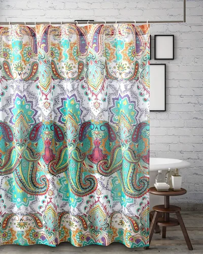 Vista 11 de Greenland Home Fashions Cortina de ducha de tela Sensations, decoración elegante para el baño, lavable a máquina, 72 pulgadas x 72 pulgadas, Atlantis
