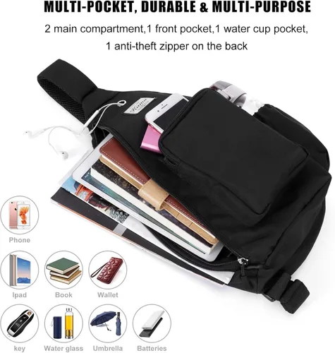 Vista 6 de Kamo Mochila bandolera para el pecho, bandolera para ciclismo, viajes, senderismo, mochila para hombres y mujeres con agujero para auriculares