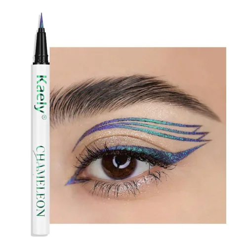 Vista 24 de evpct Delineador de ojos líquido cromático dúo, con purpurina de bronceador rosa, destello metálico brillante, sombra de ojos en lápiz, cambio