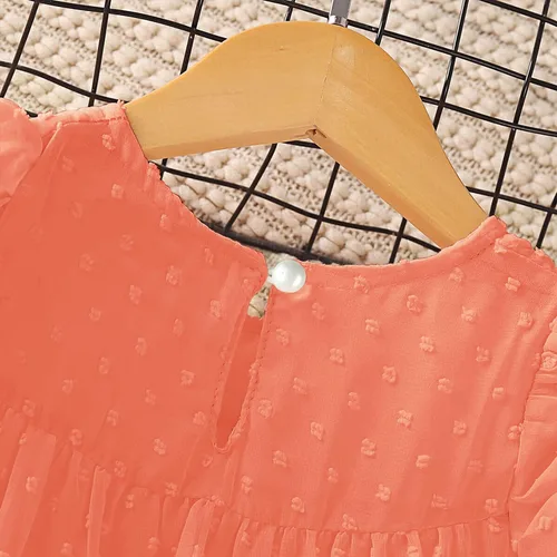 Vista 4 de AGQT Vestido de fiesta plisado con volantes de manga corta para niñas pequeñas, diseño de lunares suizos, con vuelo, talla 1-6T