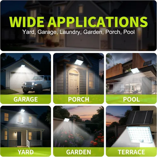 Vista 7 de Pack de 2 luces solares con 184 LED para exteriores, con sensor de movimiento, luces solares de pared impermeables al aire libre con 3 modos
