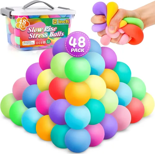 Vista 17 de Paquete de 12 cubos de estrés de aumento lento, bolas de estrés para masa, juguetes para aliviar la ansiedad, cubo suave, juguetes elásticos