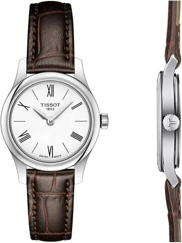Vista 2 de Tissot Tradition 55 reloj de señoras de cuero marrón esfera blanca T0630091601800