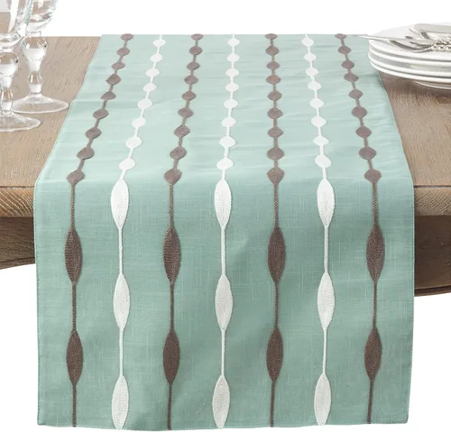 Vista 4 de Saro Lifestyle Camino de mesa de diseño bordado moderno, aguamarina, 16 x 70 pulgadas Aqua