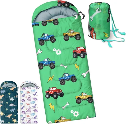 Vista 9 de Sacos de dormir para niños - Sacos de dormir para acampar con bolsa de transporte - Saco de dormir compacto para senderismo, mochilero para 3 Azul