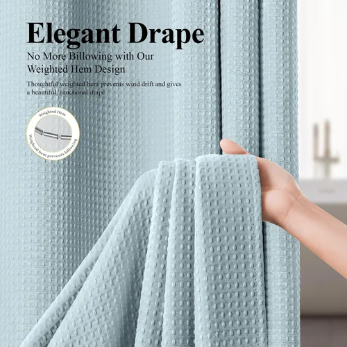 Vista 4 de 3 in 1 Waffle Shower Curtain Set with PEVA Liner 72Wx72H Fog Blue Azul Niebla