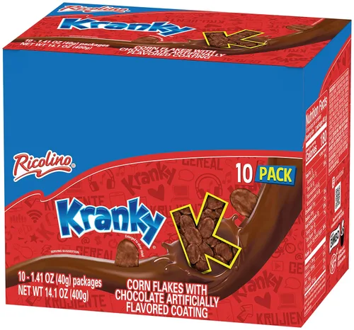 Vista 3 de Ricolino Kranky Corn Flakes con revestimiento de chocolate con sabor artificial, 14.1 onzas, caja de 10