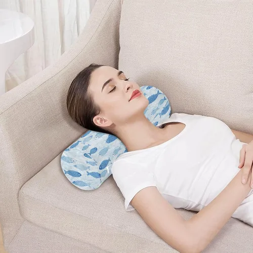 Vista 5 de Gredecor Neck Roll Pillow for Sleep, Blue Fish on White (6) Cervical Memory Foam Pillows Cylinder Bolster Pillow, Pain Relief Neck Pillows