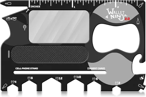 Vista 3 de Wallet Ninja 2.0 (Multiherramienta avanzada 20 en 1, ahora con espejo + lima de uñas) (Rosa)