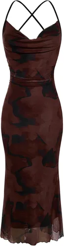 Vista 40 de SOLY HUX Vestido de malla floral para mujer, vestido largo para cóctel Estampado floral multicolor.