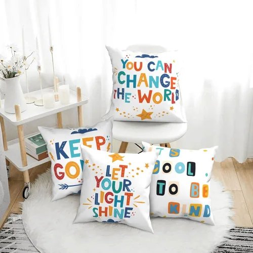 Vista 2 de Juego de 4 fundas de almohada para el aula de 18 x 18 pulgadas, fundas de almohada decorativas para niños y niñas