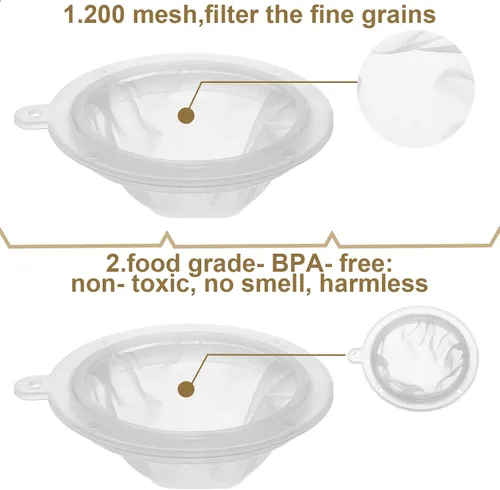Vista 3 de 4 filtros de malla de 200 filtros de alimentos de 5 pulgadas, tamiz de nailon, filtro de malla fina de plástico reutilizable para filtrar yogur