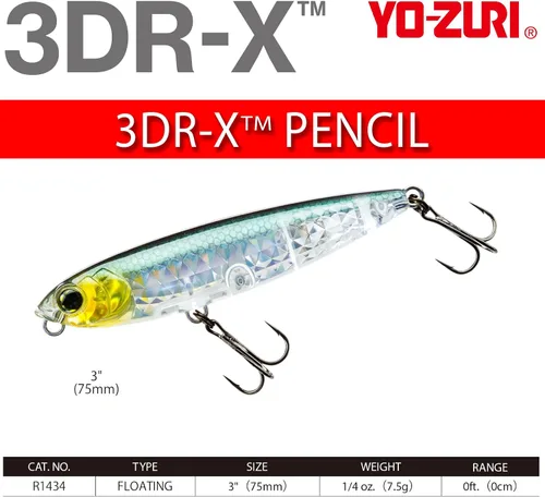 Vista 4 de Yo-Zuri R1434-PCLS: Lápiz 3Dr-X (F) 75Mm 3", Prisma Chartreuse Plata