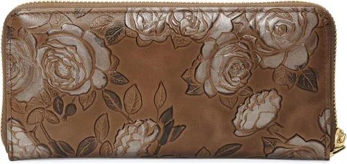 Vista 2 de ArtsEye Cartera larga con cremallera alrededor de cuero genuino en relieve rosa, Gris