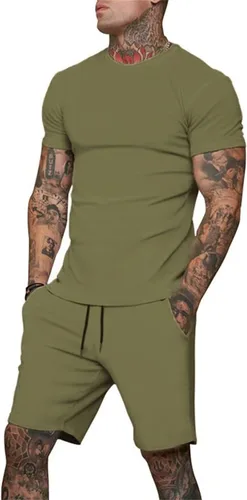 Vista 3 de Uni Clau Conjunto corto de 2 piezas para hombre, conjunto de camisa y pantalones cortos de verano a la moda