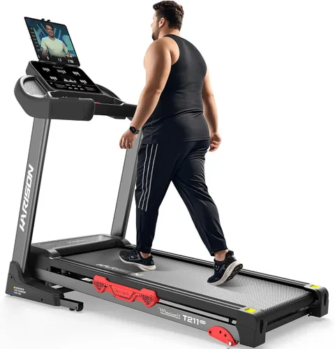 Vista 10 de Cinta de correr plegable para el hogar, 10% de inclinación, 300 libras, 8.7 MPH, aplicación Negro