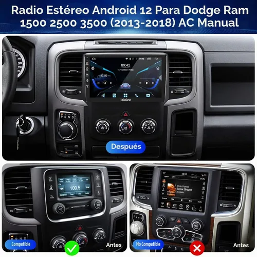 Vista 6 de Binize Android 13 para Dodge Ram 1500/2500/3500 Radio 2013-2018 Manual AC