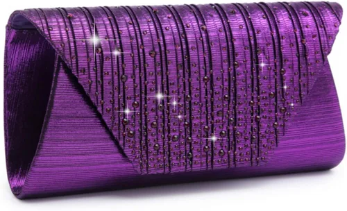 Vista 9 de Bolso de mano de noche con diamantes de imitación con purpurina para boda, fiesta, cóctel, baile de graduación, bolso formal en caja de regalo