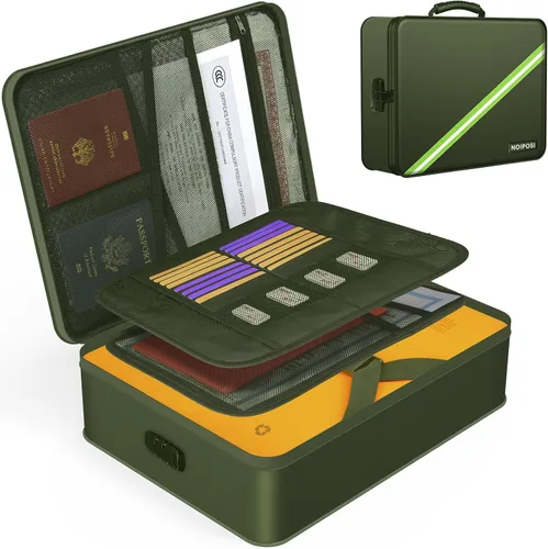 Vista 10 de Noiposi Organizador de Documentos con Aislamiento Térmico de 5200℉, Caja de Documentos Impermeable e Ignífuga con Cerradura, Caja de Almacenamiento