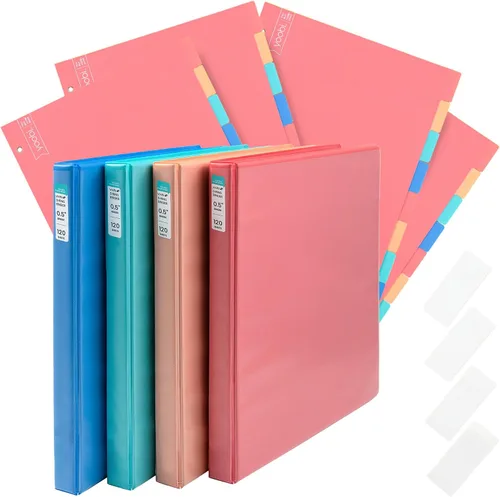 Vista 18 de Yoobi Carpeta azul de 3 anillas, carpeta de 1 pulgada con anillos redondos en D y 2 bolsillos, organizador duradero, sin PVC con capacidad de 275