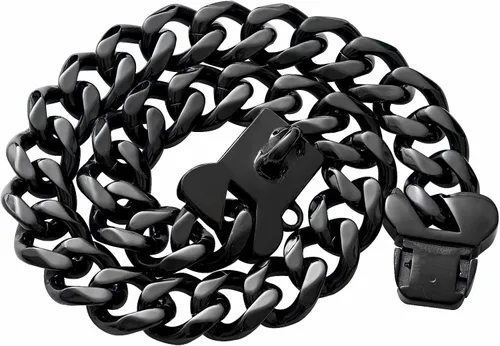 Vista 4 de Collar de eslabones cubanos, resistente, negro, de 10 a 26 pulgadas de ancho, acero inoxidable, collar con chapita personalizable, para perros