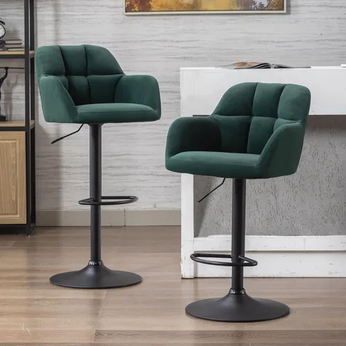 Vista 24 de ROCITY Juego de 2 taburetes de bar de terciopelo con respaldo, silla de bar beige para isla de cocina, taburetes de bar modernos con patas de metal