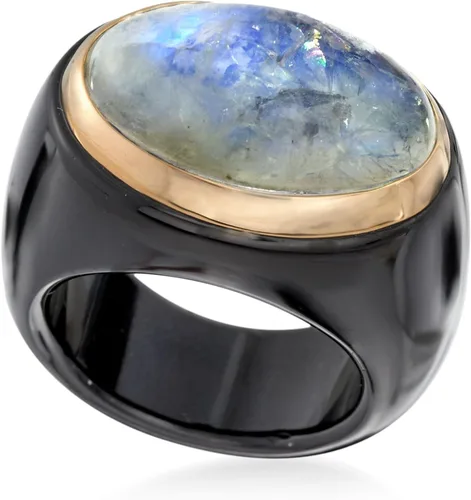 Vista 4 de Ross-Simons Moonstone and Black Agate Ring With 14kt Yellow Gold