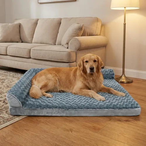 Vista 4 de Cama ortopédica para perros con almohadas, sofá cama grande de espuma viscoelástica para perros medianos y grandes, funda lavable impermeable, parte