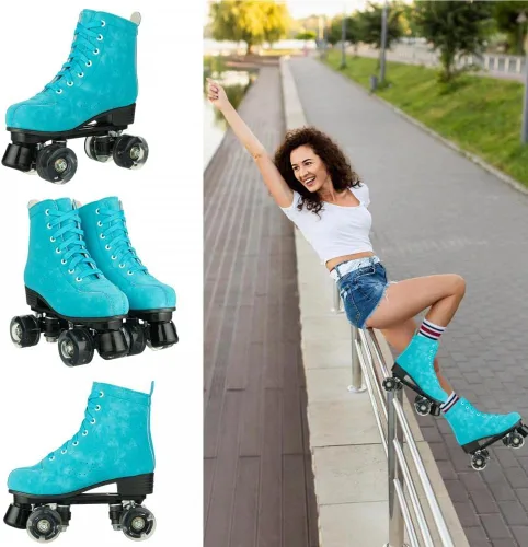Vista 2 de Patines de ruedas para mujer, de doble fila, de piel sintética, con ruedas iluminadas, para exteriores