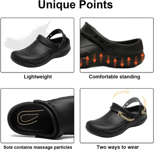 Vista 4 de Haifago Zuecos antideslizantes e impermeables para hombres, zapatos cómodos de pie todo el día, zapatos de enfermera y chef para hombres, zapatos