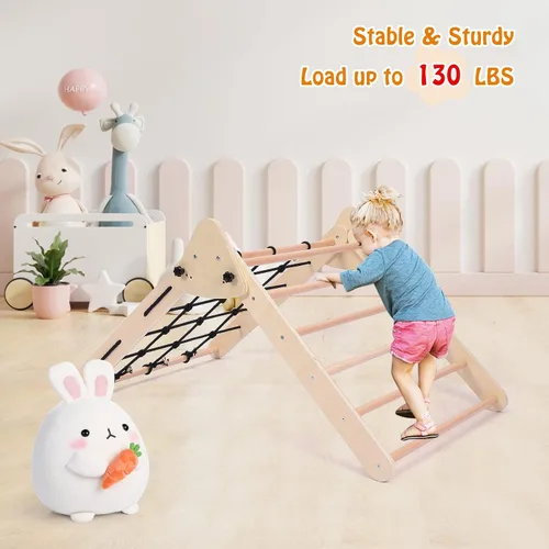Vista 5 de Colorido escalador triangular 2 en 1 con rampa, escalador triangular para niños pequeños, juguetes plegables para bebés, gimnasio de selva