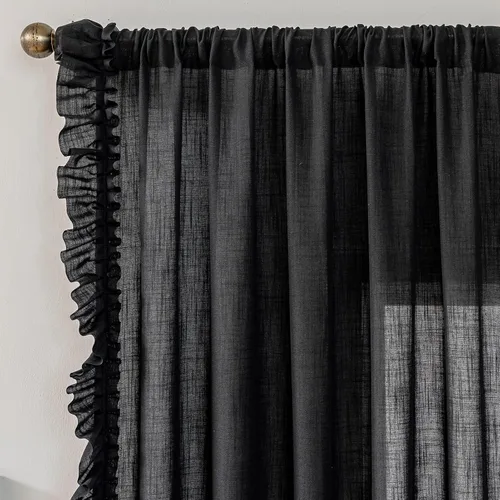 Vista 16 de TERLYTEX Cortinas de encaje de lino de 96 pulgadas de largo 2 paneles, 42 x 96 pulgadas, cortinas con volantes estilo granja para sala con bolsillo