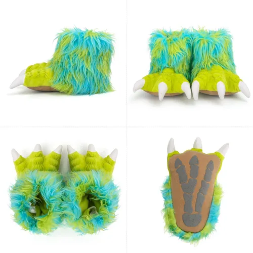 Vista 4 de Enifine Pantuflas peludas de animales para niños y adultos, con suela de gamuza antideslizante, divertido disfraz de Halloween, cosplay, pantuflas