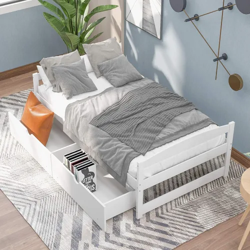 Vista 10 de Harper & Bright Designs Sofá cama de madera tamaño individual con 2 cajones de almacenamiento, sofá cama de doble uso para sala de estar, habitación