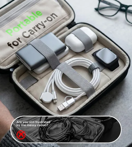 Vista 8 de Esenciales de viaje para cargador de Apple Watch, cargador de iPhone, cable de carga de viaje 3 en 2 tipo C/Lightning/magnético, cable de carga