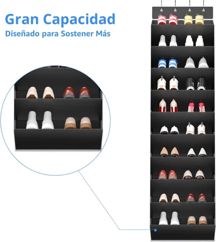 Vista 4 de REGELETO Organizador de zapatos de 10 niveles de gran tamaño para colocar sobre la puerta, zapatero colgante para puerta con bolsillos profundos, se