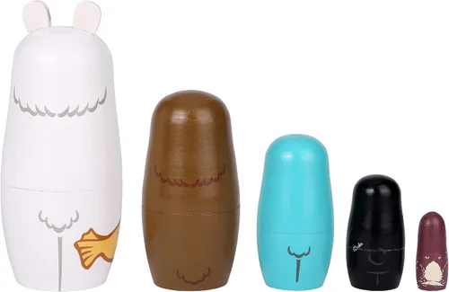 Vista 3 de Yoption 5 piezas de muñecas rusas anidadas, conjunto de muñecas Matryoshka de oso lindo hechas a mano en madera para regalo de cumpleaños de Navidad